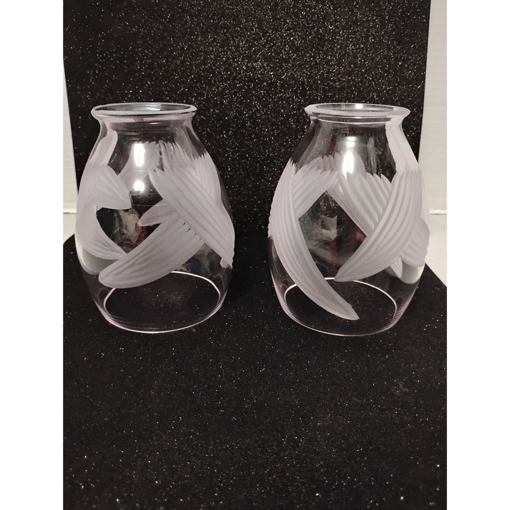 Vintage Glass Old Rose Pink Chandelier Light Covers (set of 2) Clear Floral Leaf